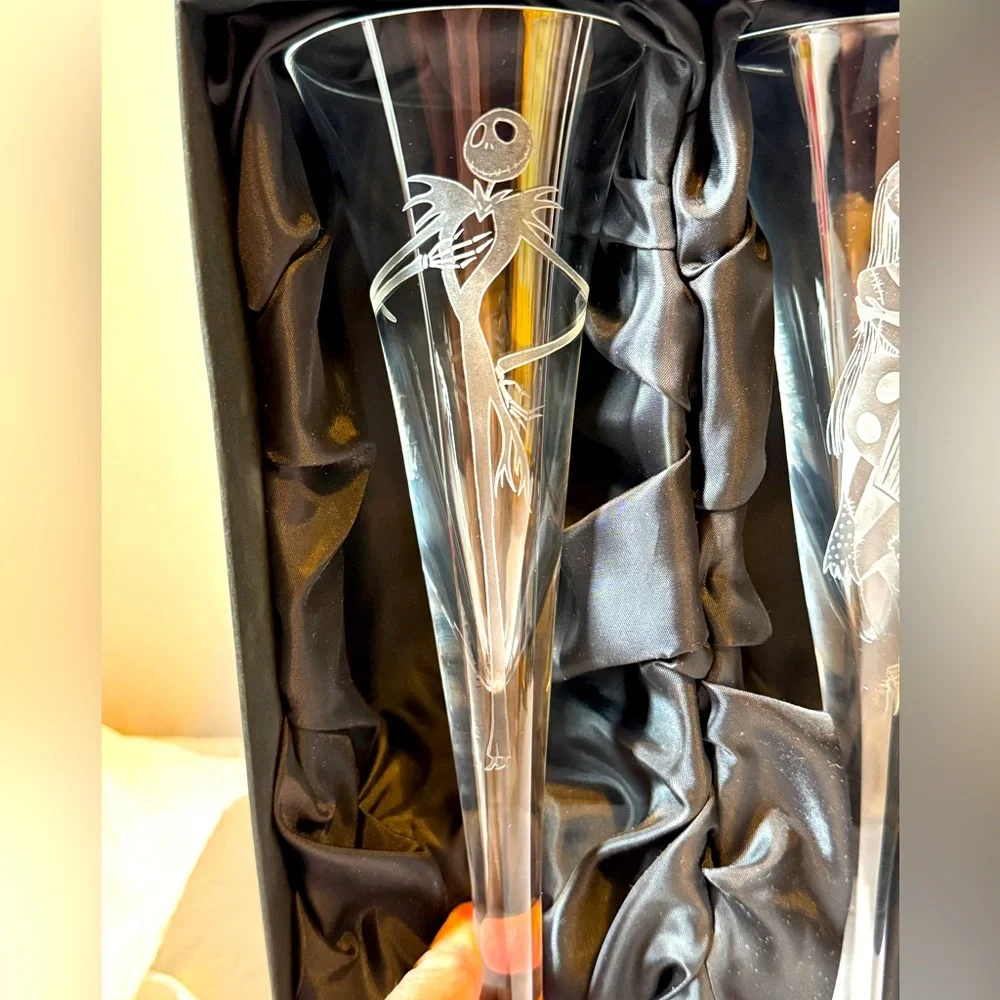 Rare Disney Gallery Nightmare Before Christmas Bohemian Crystal Champagne Flutes
